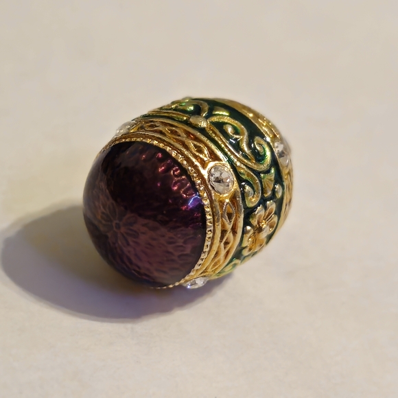 Purple and Gold Egg Pendant Charm with Intricate Detailing Signed - Picture 6 of 12
